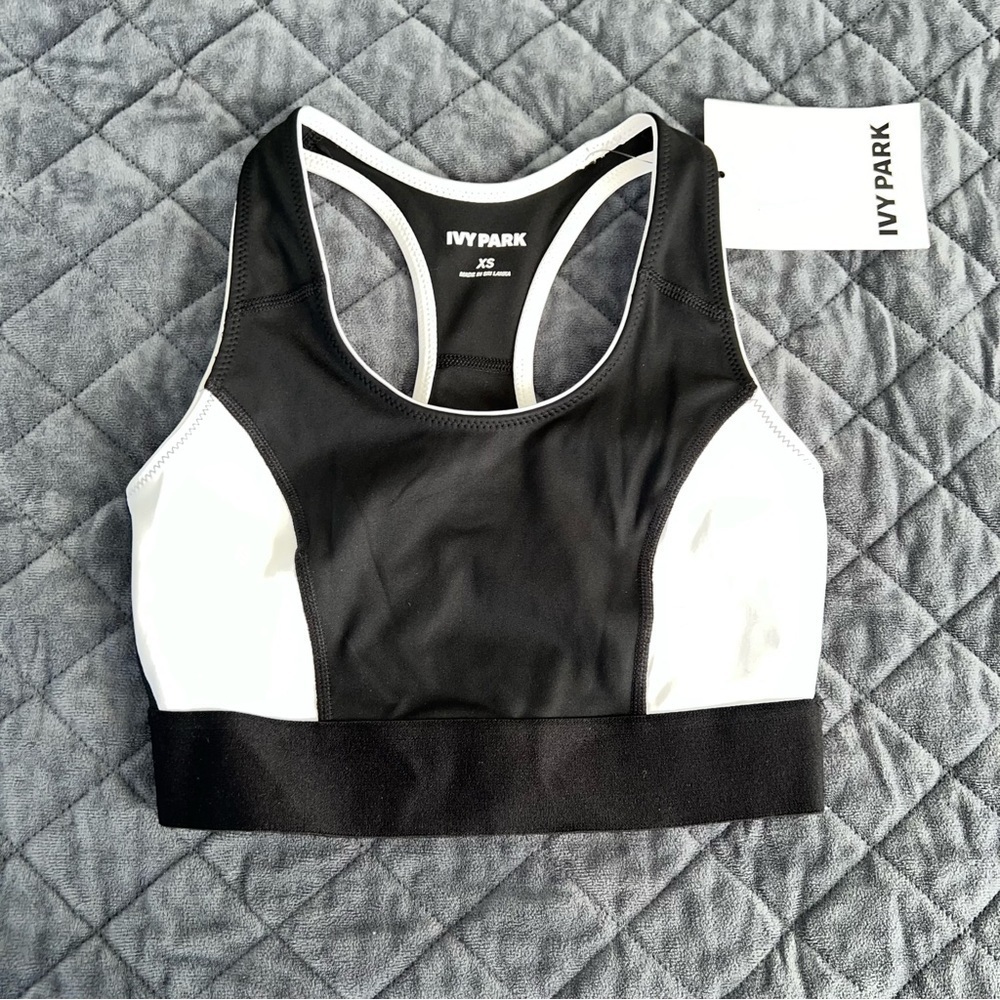 Ivy Park Sport Bra Women XS Black White Athletic Racerback Medium Support b12
